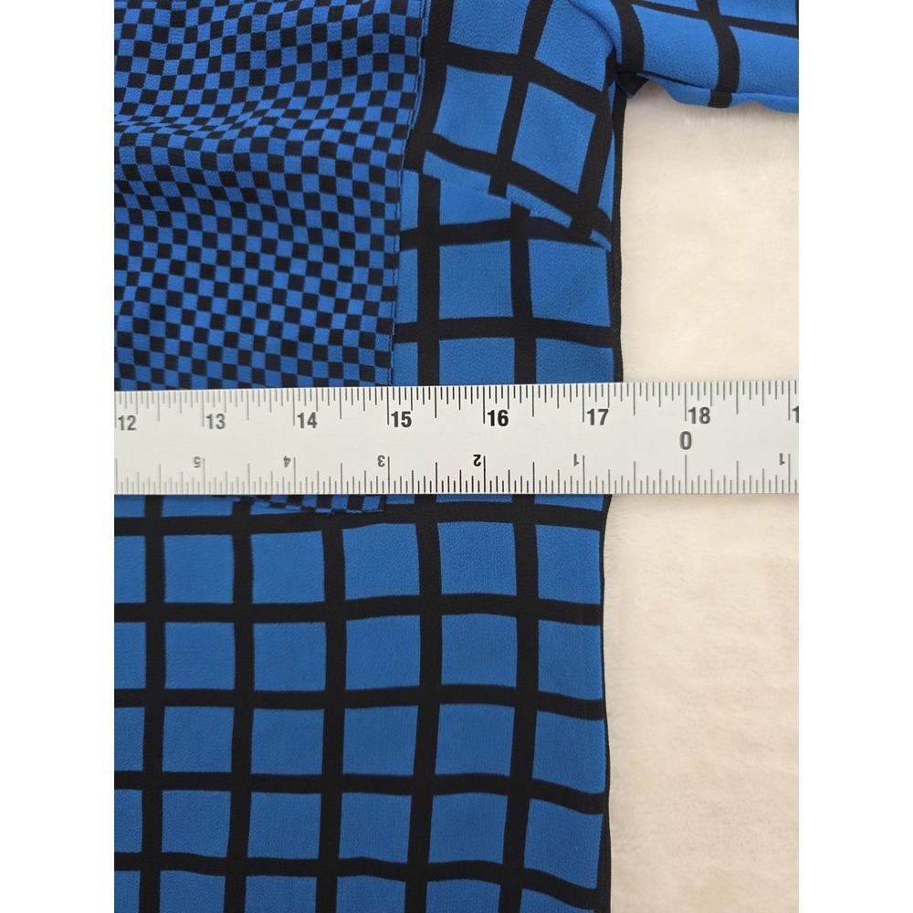 Michael Kors Blouse XS Blue Black Plaid Checkered Button Front Long Sleeve - Picture 12 of 12
